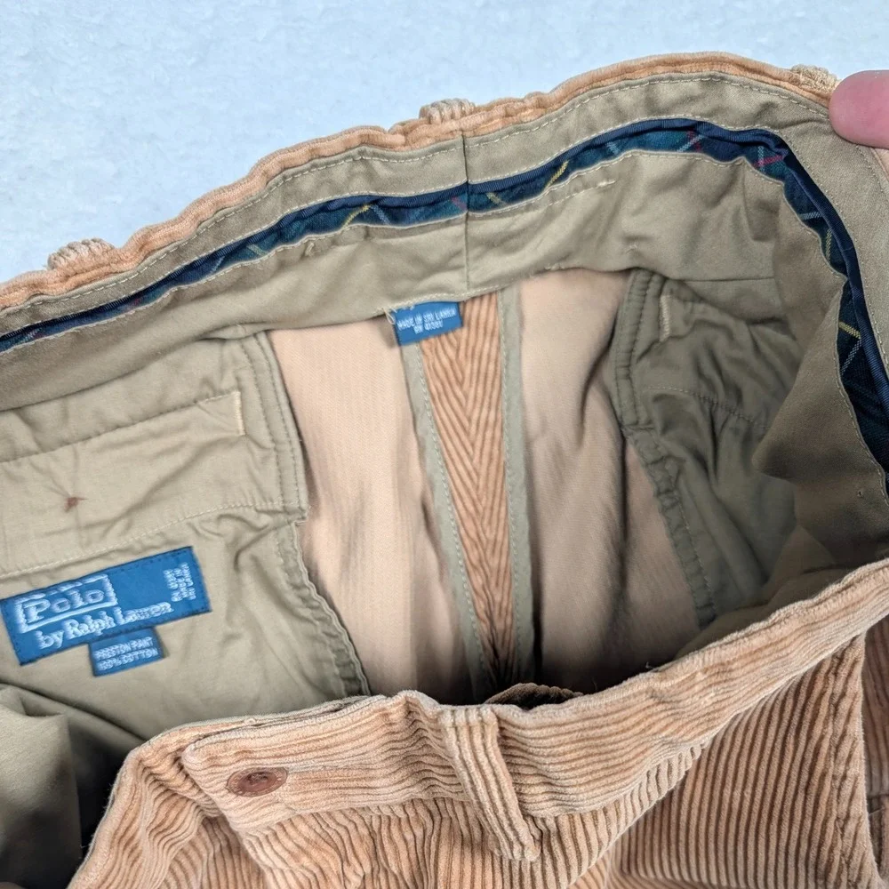 Vintage Polo‎ Ralph Lauren Corduroy Preston Pants Mens 35x30 Tan Straight Y2K